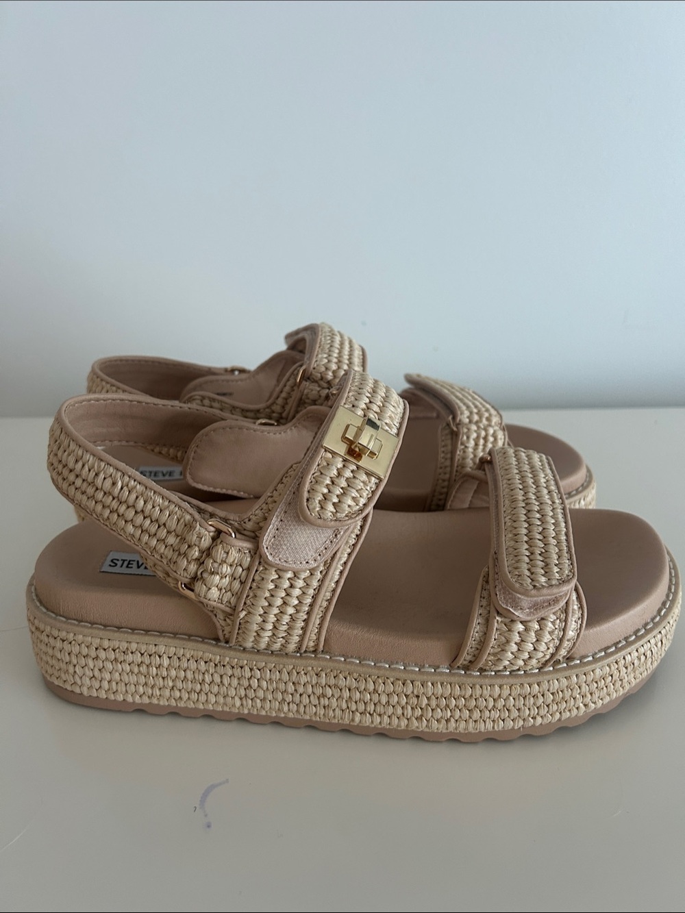 Steve Madden Beige Woven Platform Sandals